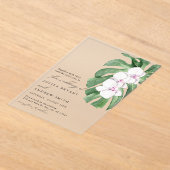 Elegant Orchid on Tropical leaf script wedding アクリル招待状 (レイダウン)