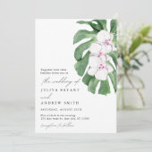 Elegant Orchid on Tropical leaf script wedding 招待状 (スタンド正面)