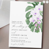 Elegant Orchid on Tropical leaf script wedding 招待状