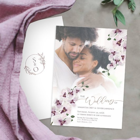 Elegant Orchid Wedding Invitation Photo Card セーブザデート