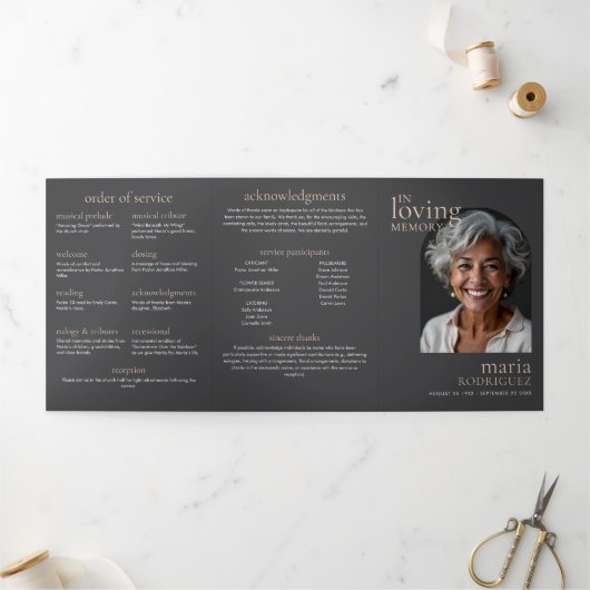 Elegant Order Of Service 6-Photo Funeral/Memorial 三つ折りプログラム (外部)