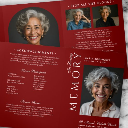 Elegant Order Of Service Obituary 6-Photo Funeral 三つ折りプログラム