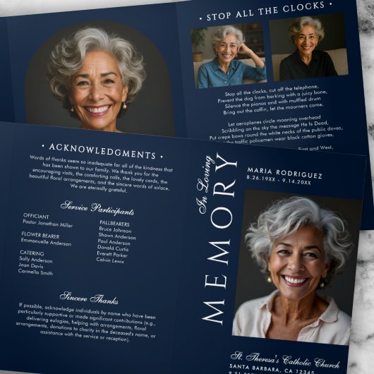 Elegant Order Of Service Obituary 6-Photo Funeral 三つ折りプログラム