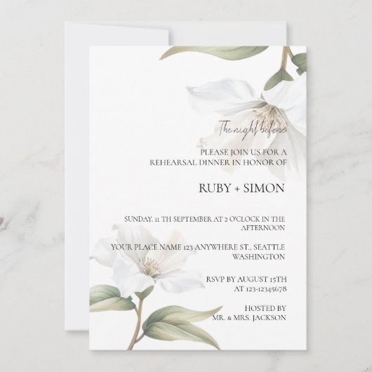 Elegant Oriental Magnolia Rehearsal Dinner 招待状 (正面)