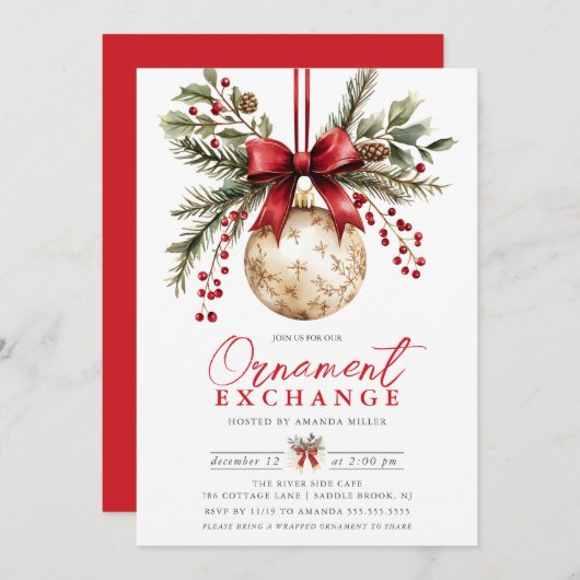 Elegant Ornament Exchange Invite 招待状 (正面/裏面)