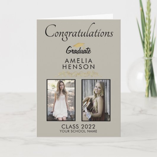 Elegant Ornament Graduate 2 Photo Graduation カード (正面)