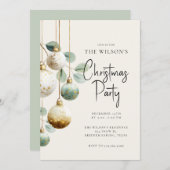 Elegant Ornament Green Gold Holiday Invitation 招待状 (正面/裏面)