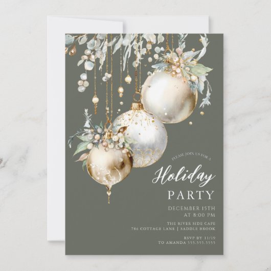 Elegant Ornament Holiday Party Invitation 招待状 (正面)