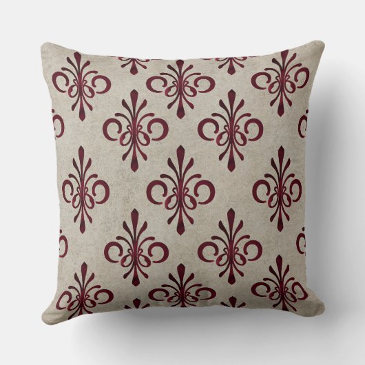 Elegant Ornamental Maroon Damask Pattern クッション (裏面)