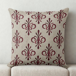 Elegant Ornamental Maroon Damask Pattern クッション