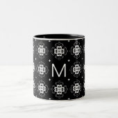 Elegant Ornate Black and White Pattern Monogram ツートーンマグカップ (中央)
