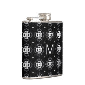 Elegant Ornate Black and White Pattern Monogram フラスク (右)