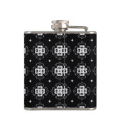 Elegant Ornate Black and White Pattern Monogram フラスク (裏面)