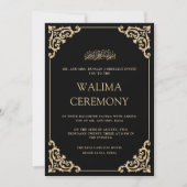 Elegant Ornate Black Gold Frame Walima Ceremony 招待状 (正面)