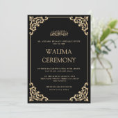 Elegant Ornate Black Gold Frame Walima Ceremony 招待状 (スタンド正面)