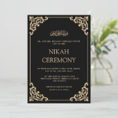 Elegant Ornate Black Gold Nikah Ceremony Wedding 招待状 (スタンド正面)