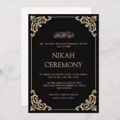 Elegant Ornate Black Gold Nikah Ceremony Wedding 招待状 (正面/裏面)