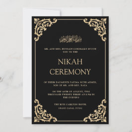 Elegant Ornate Black Gold Nikah Ceremony Wedding 招待状