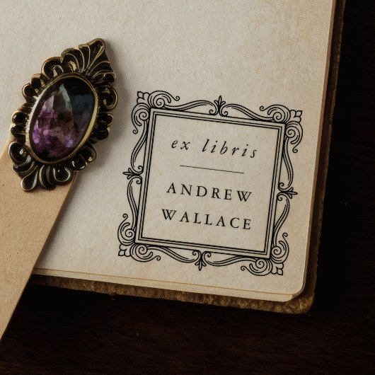 Elegant Ornate Ex Libris Self-Inking Book Stamp セルフインキングスタンプ