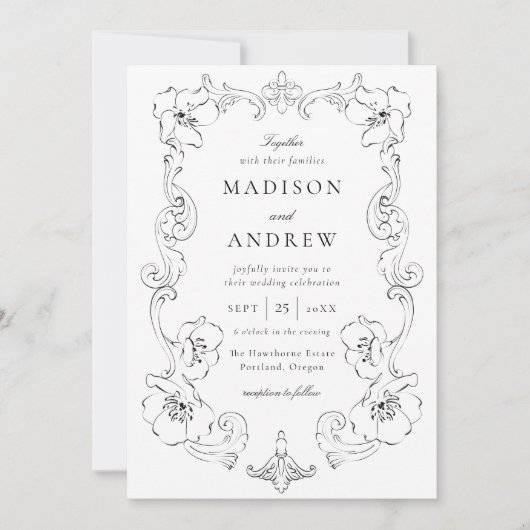 Elegant Ornate Floral Frame Wedding 招待状 (正面)