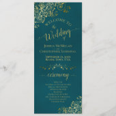 Elegant Ornate Golden Curls on Dark Teal Wedding プログラム (正面)