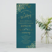 Elegant Ornate Golden Curls on Dark Teal Wedding プログラム (スタンド正面)
