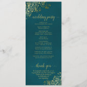 Elegant Ornate Golden Curls on Dark Teal Wedding プログラム (裏面)