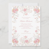 Elegant Ornate Pink Roses | Baptism 招待状 (正面)