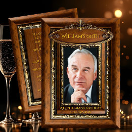 Elegant Ornate Rustic Gold Wood Photo Birthday men 招待状