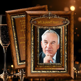 Elegant Ornate Rustic Gold Wood Photo Birthday men 招待状