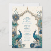 Elegant Ornate Vintage Peacocks Indian Wedding 招待状 (正面)