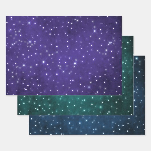 Elegant osmic Purple, Green & Blue Zodiac Design ラッピングペーパーシート (セット)