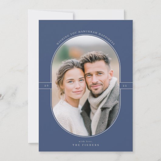Elegant Oval Hanukkah Photo シーズンカード (正面)