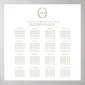 Elegant oval olive green wedding 16 tables plan ポスター (正面)