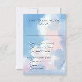 Elegant Painted Blue Sky Puffy Pink Clouds Wedding 出欠カード (正面)