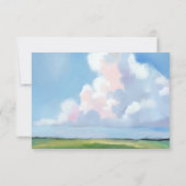 Elegant Painted Blue Sky Puffy Pink Clouds Wedding 出欠カード (裏面)