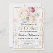 Elegant Painted Blush Rose Floral 100th Birthday  招待状 (正面)