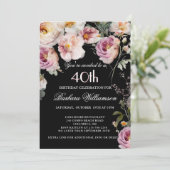 Elegant Painted Floral 40th Birthday Party 招待状 (スタンド正面)