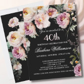 Elegant Painted Floral 40th Birthday Party 招待状