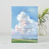 Elegant Painted Landscape Blue Sky Clouds Wedding セーブザデート (スタンド正面)