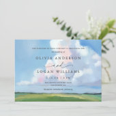 Elegant Painted Landscape Blue Sky Clouds Wedding 招待状 (スタンド正面)