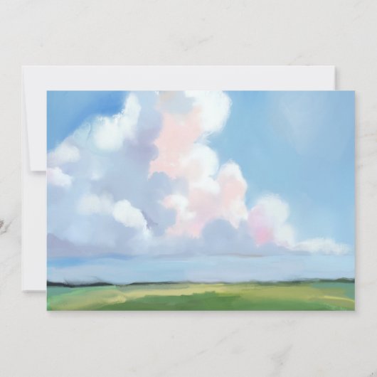 Elegant Painted Landscape Blue Sky Clouds Wedding 招待状 (裏面)