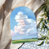Elegant Painted Landscape Blue Sky Clouds Wedding 招待状