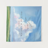 Elegant Painted Landscape Clouds Wedding Backdrop タペストリー (正面(横))