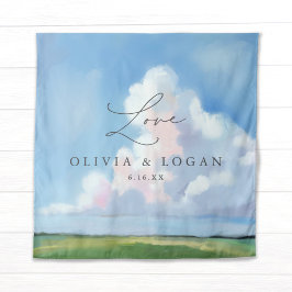 Elegant Painted Landscape Clouds Wedding Backdrop タペストリー