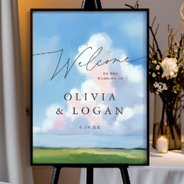 Elegant Painted Landscape Clouds Wedding Welcome ポスター