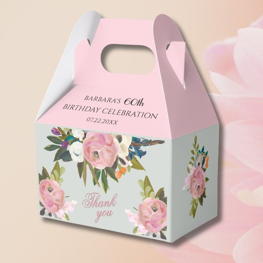*Elegant Painted Pink Floral 60th birthday favors フェイバーボックス