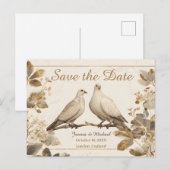 Elegant Pair of Doves on a Branch with Gold Leaf 案内ポストカード (正面/裏面)