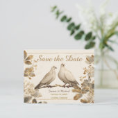 Elegant Pair of Doves on a Branch with Gold Leaf 案内ポストカード (スタンド正面)