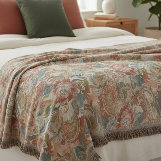 Elegant Paisley Floral Pattern Throw Blanket スローブランケット